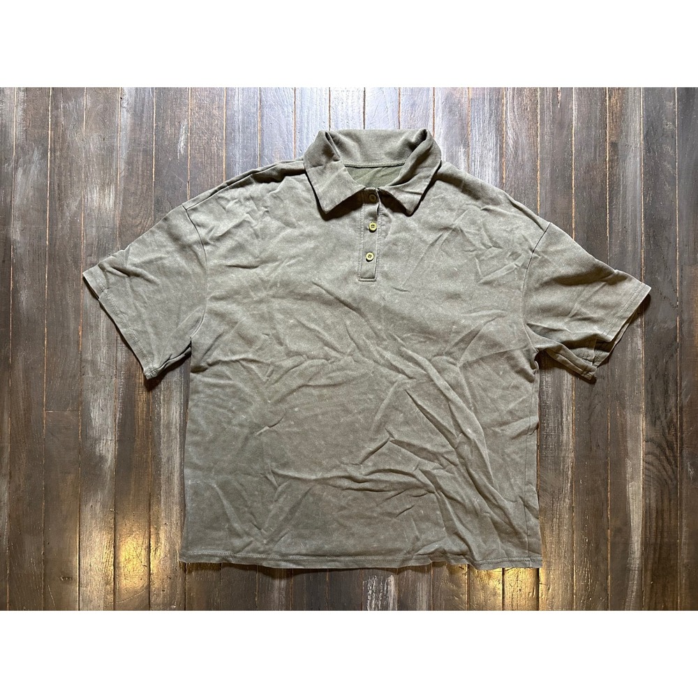 SHEIN Olive Green Boxy Fit Short Sleeve Polo Shirt Cotton Blend Streetwear Top